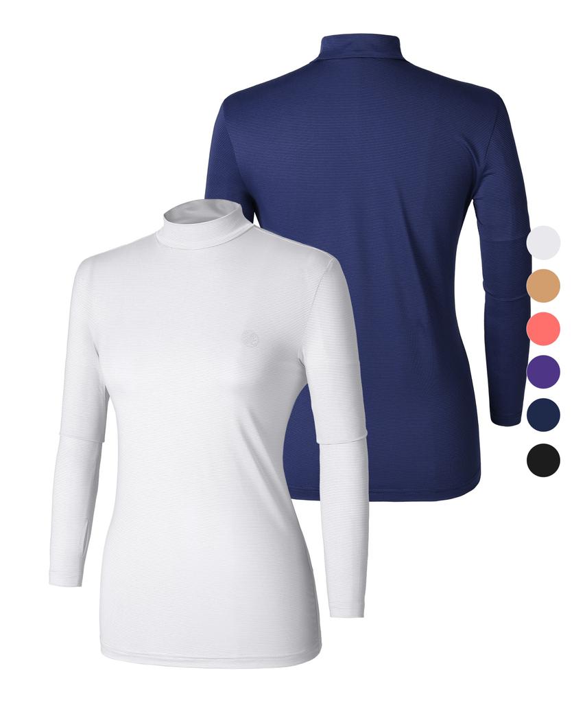 2ELA Women'S Air Snow Cooling Mock Turtleneck Long Sleeve Fingerhole T-Shirt 6 Colors (Type A)