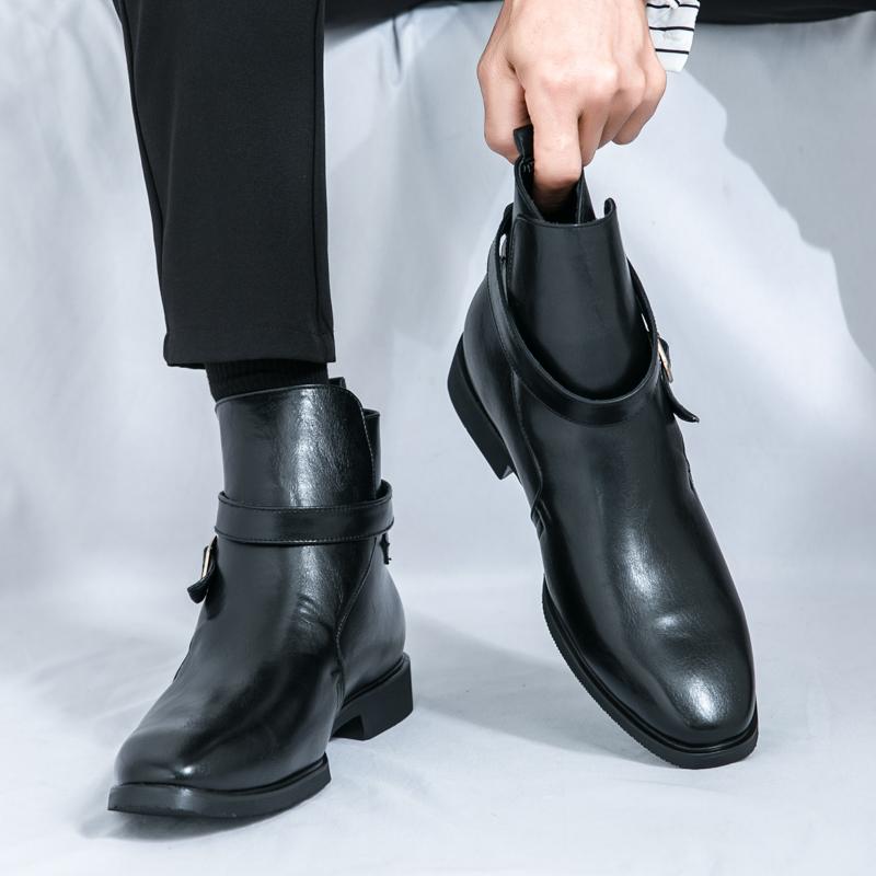 Новый бренд в британском стиле Мужские ботинки с пряжкой Удобные ботинки на высоком голенище с острым носком Осенняя мода Универсальные мужские классические деловые короткие ботинки