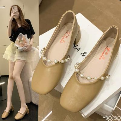 Fangtou Женские Весенние Новые Туфли с Мелким Вырезом, Грубые, На Заказ, Повседневные, Универсальные, Простые, Удобные, На Каждый День