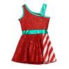 Kids Girls Sequins Christmas Dress Xmas New Year Dress Big Bow Stripe Stage Performance Santa Clause Party Dancewear