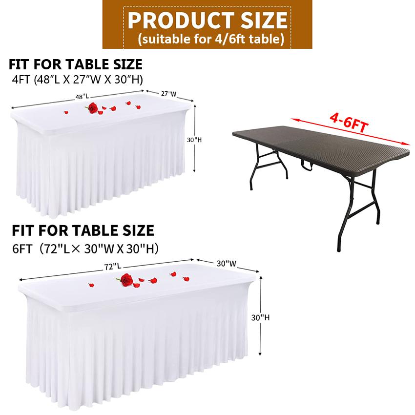 Черно-белая эластичная скатерть из спандекса, скатерть для стола высотой 4 фута 6 футов, скатерть для свадьбы, дня рождения, декоративная крышка для стола с оборками