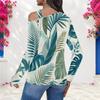 Women Plus Size Asymmetric Cutout Neck Cold Shoulder Long Sleeve Tropical Leaf Printed Fitted Blouse