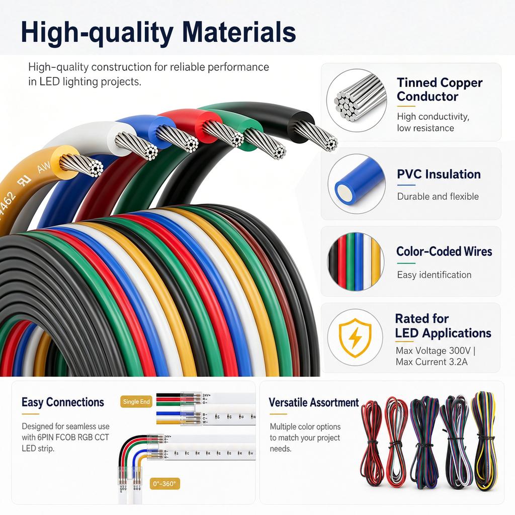 2/3/4/5/6pin Electrical Wire 22/18AWG LED Connector Cable Wire 5m Electric Cable For 3528 2835 RGB LED Strip