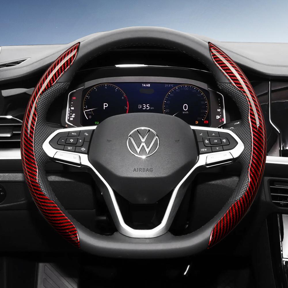 vcxja9 Suitable for Volkswagen Carbon Fiber Texture Steering Wheel Cover with Segmented Quick-Release Design, Durable, for Tiguan Golf T-Roc Polo 
