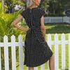 Women's Spring Fashion Pleated Print Mid-length Dress Short Sleeve Round Neck Polka Dot Pleated Dress