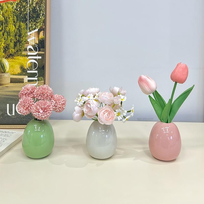 Ceramic Small Vases Desktop Room Ornament Home Living Room Porch Decoration Dry Hydroponics Flower Vase Modern Minimalist Decor