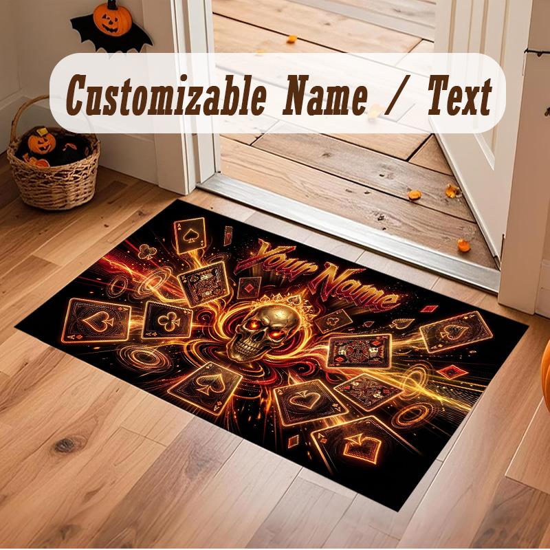 Skull Gothic Theme Soft Crystal Velvet Rug Custom Name & Text Print Non Slip Floor Rug for Bedroom Living Room