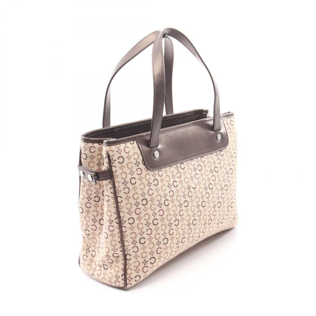 Used CELINE C Macadam Handbag canvas leather Beige Brown Used Women
