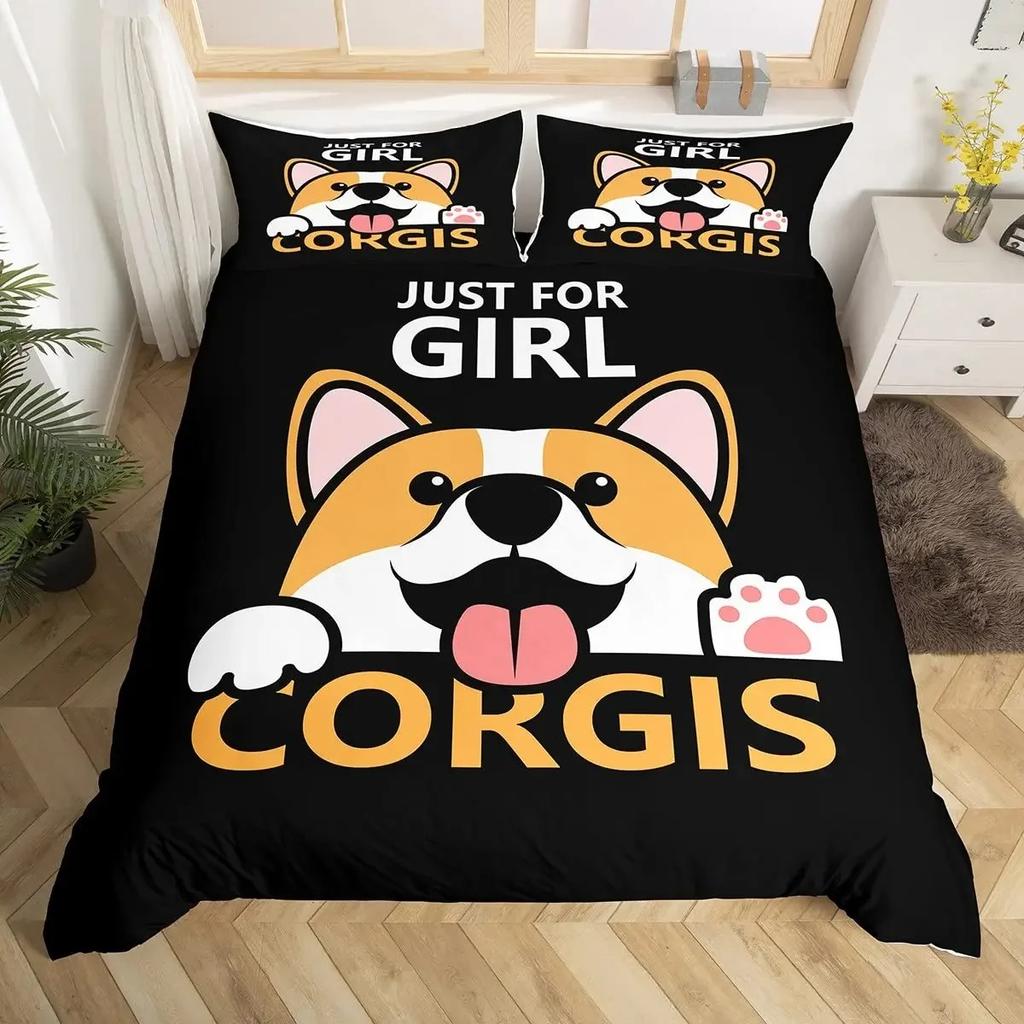 Детский постельный комплект с собакой корги размера кинг/квин, милый мультяшный пододеяльник с щенком, покрывало из микрофибры