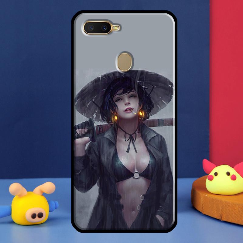 Чехол Аниме Девушка Самурай для Oppo A16 A76 A96 A58 A78 A98 A5 A9 A91 A15 A17 A77 A52 A72 A74 A94 A54S A57S
