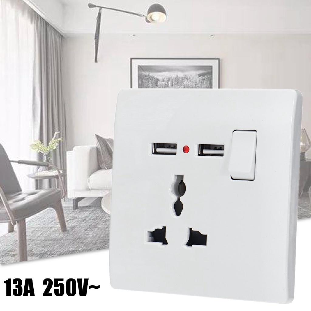 13A Настенная розетка 2 USB Порт Адаптер питания Выходная панель Электрическая розетка Домашняя фурнитура Зарядное устройство Ударопрочная Легкая установка