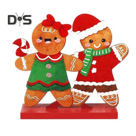 Рождественский деревянный орнамент, настольный знак в виде пряничного человечка, праздничный центральный элемент, украшение в виде пряничного человечка для декора стола на рождественскую вечеринку