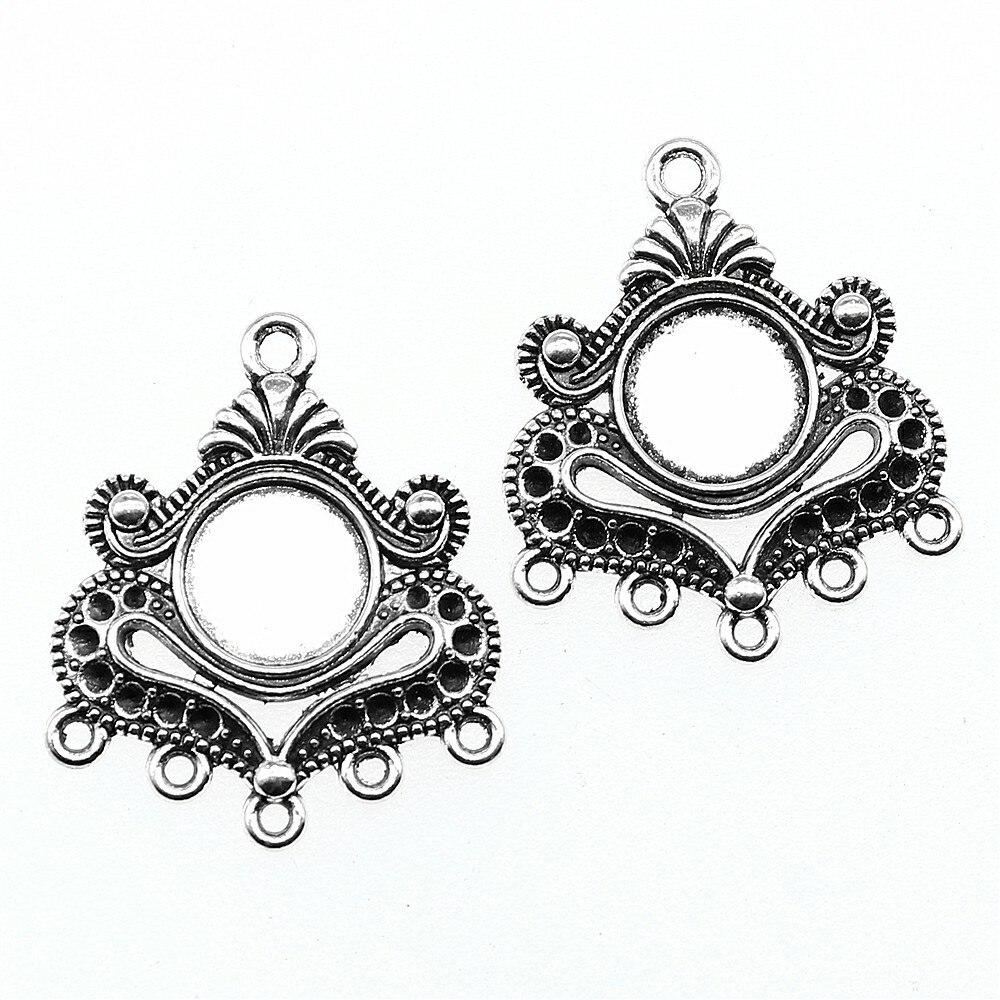 2 шт., 31x26 мм, пористый разъем для сережек для изготовления ювелирных изделий, цвет античного серебра, подходит для кабошона 10 мм