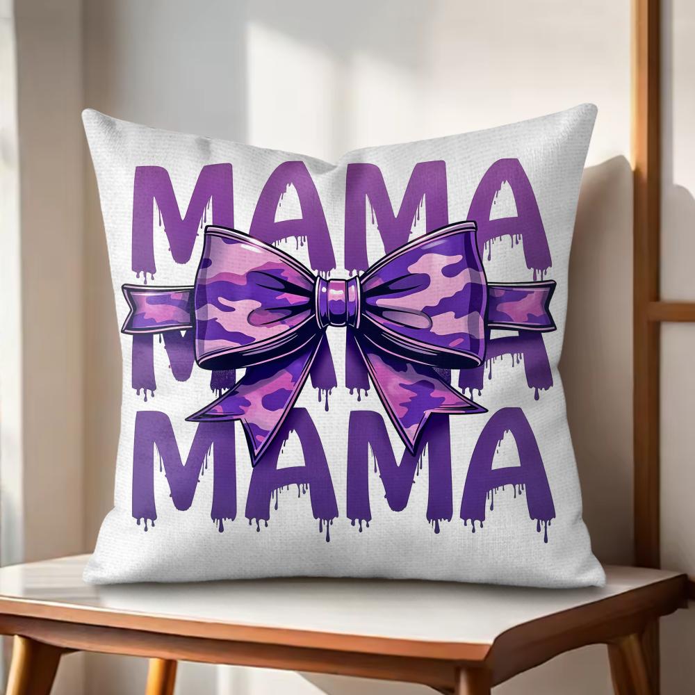 Leopard print with bow mama Cushion Cover Natural Linen Organic Fabric DoubleSided Printing Couch Pillow Covers Home Decor
