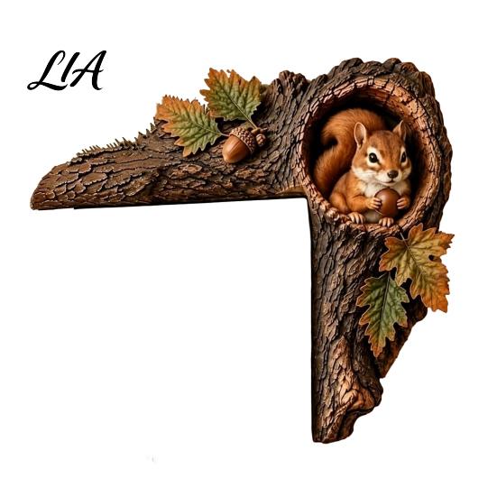 Decorative Tree Hole Sculpture Chipmunk Hollow Door Topper, Woodland Animal Frame Decor, Rustic Wood Charming Lodge Style Ornament Corner for