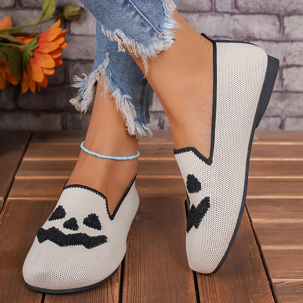 2024 Новые женские туфли Хэллоуин Тыква Повседневные туфли на плоской подошве Одинарные легкие, дышащие, модные тканевые туфли