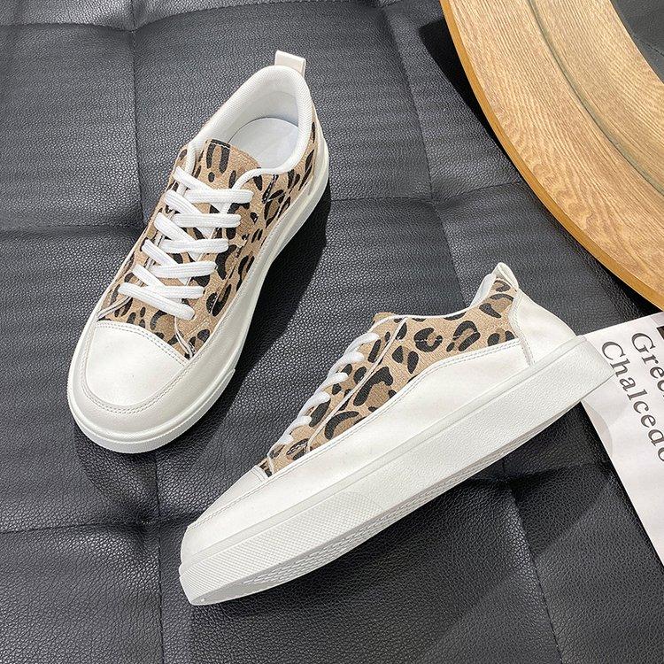 2025 Новые Стильные Леопардовые Кроссовки Женские Весенние Массивные Холщовые Балетки Женские Вулканизированные Туфли Теннисные Кроссовки на Платформе Плимсоли