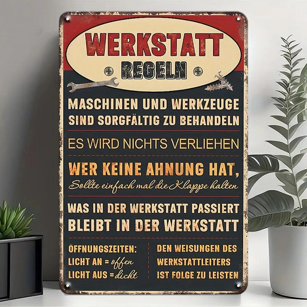 Винтажная немецкая металлическая табличка с правилами мастерской - "Werkstatt Regeln" Ретро жестяная табличка для гаража,Винтажная металлическая жестяная табличка