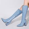 Black White Knee High Boots Women Winter Shoes 2024 Sexy Blue Western Women's Cowboys Long Boot Big Size Footwear Brand