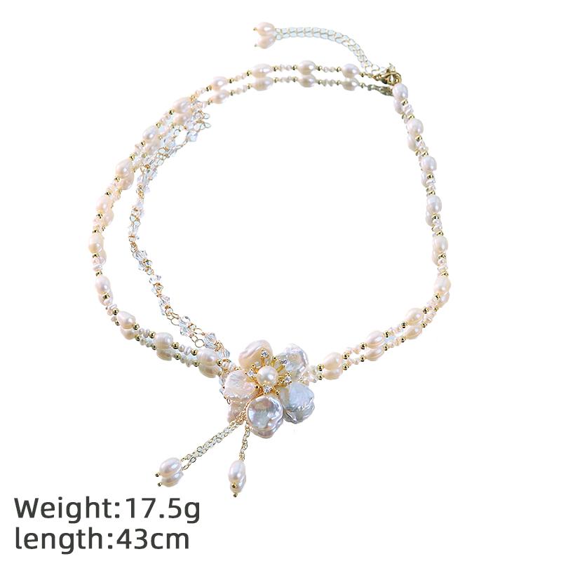 GLSEEVO Natural Freshwater Pearl Flower Necklace for Women Wedding Bridal Engagement Party Pearl Floral Necklace Dainty Jewelry