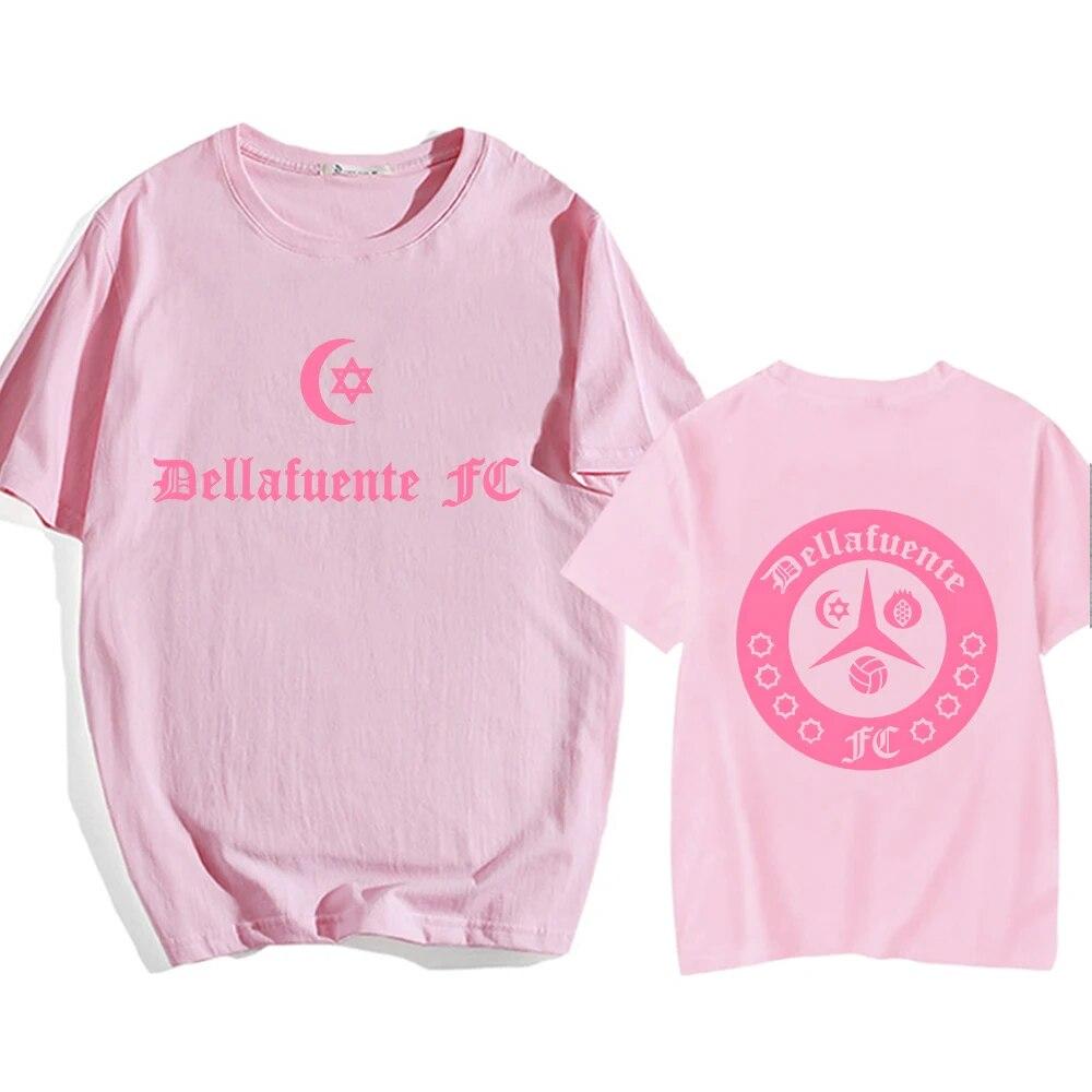 Dellafuente Pink Letter Fashion T-shirt Unisex Women Thick Cotton Short Sleeve Tees Hip Hop Summer Vintage Black Tshirts Clothes