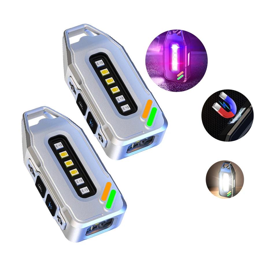 Mini Led Flashlight Self Defense High Power TYPE-C Rechargeable Flashlight Torch Outdoor Camping Searchlight Keychain Work Light