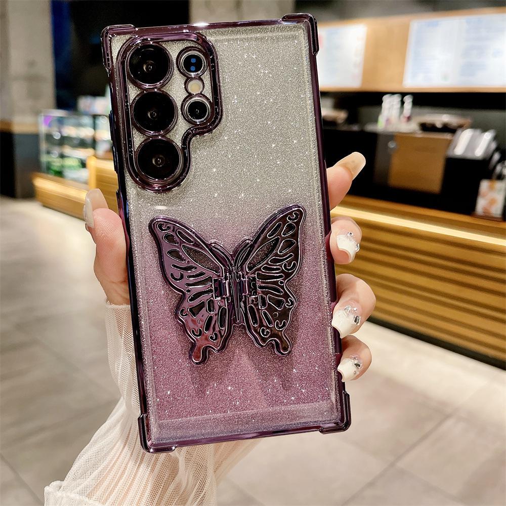 Чехол-подставка Samsung S26 Ultra Butterfly: Новый четырехсторонний airbag, противоударный, с блестками