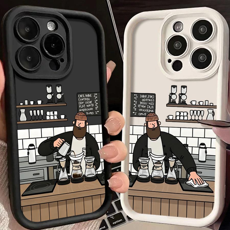 Чехол для iPhone 17 Pro Max 17e 12 Pro 15 Plus 16 Air 13 11 14 Чехол для телефона Мужчина в кофейне