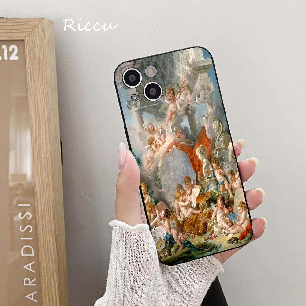 Мягкий чехол для iPhone 14 с винтажной росписью «Райский ангел», чехол для Iphone 14 11 12Pro 8 7 Plus X 13Pro MAX SE2020 XR XS, чехлы