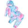 1-6 Years Kids Girls Tie-dye Hooded Sweatshirt Suit Pullover Top and Pants