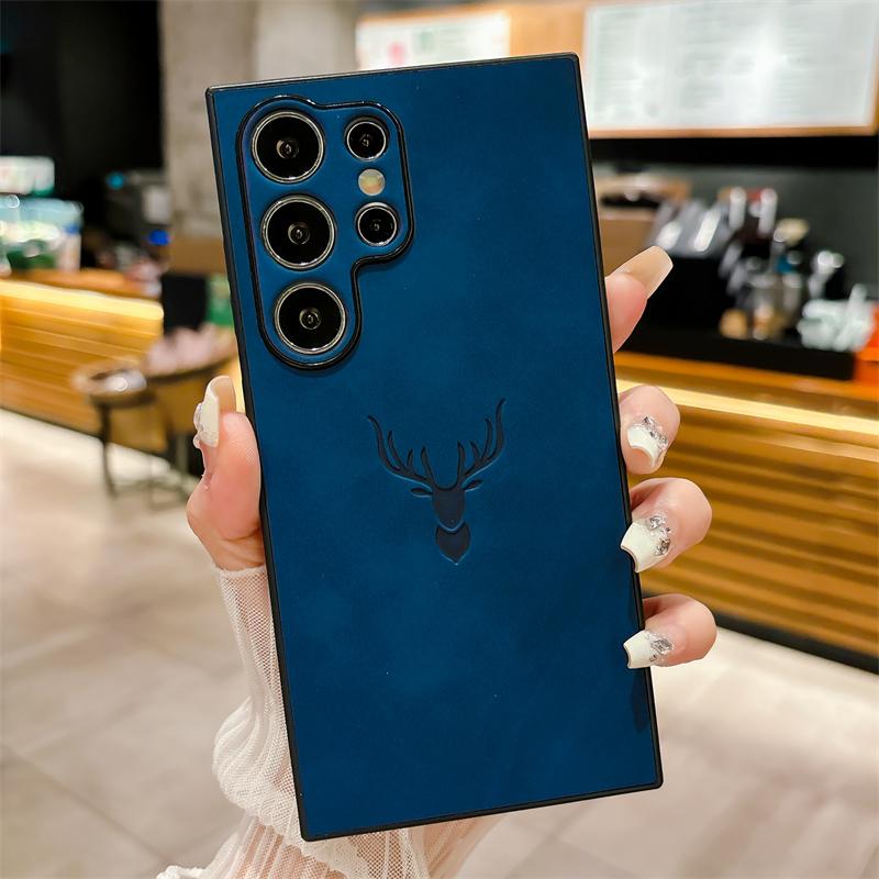 Для Samsung S25 S21 S22 S23 FE S24 Ultra Plus Мягкая кожаная задняя крышка с изображением головы оленя Для Galaxy A56 A36 A26 A16 A55 A54 A53 A34 Чехол