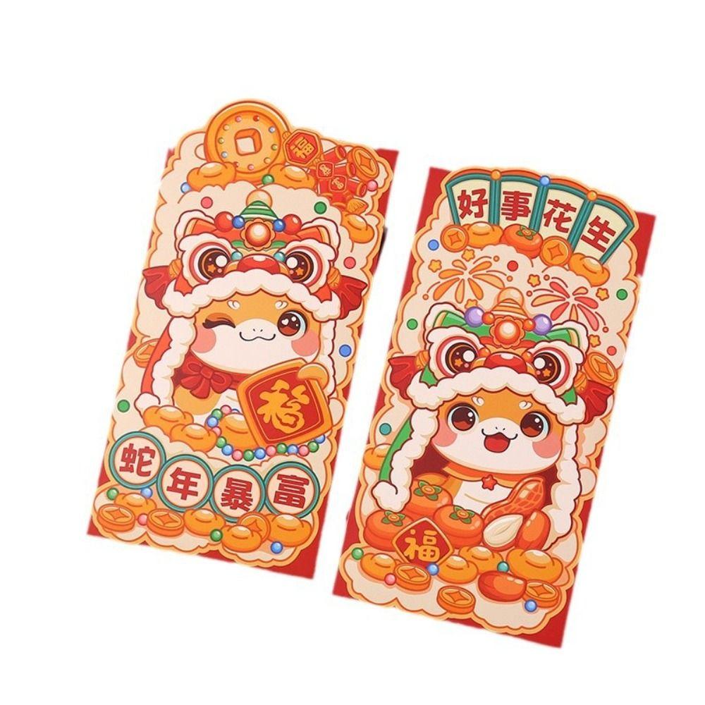 6pcs Traditional 2025 Snake Year Red Envelopes Cartoon Lucky Money Bag Graduation
