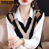 V-neck Contrasting Jacquard Vest for Women Autumn and Winter Sleeveless Sweater Pullover Loose Knit Sweater