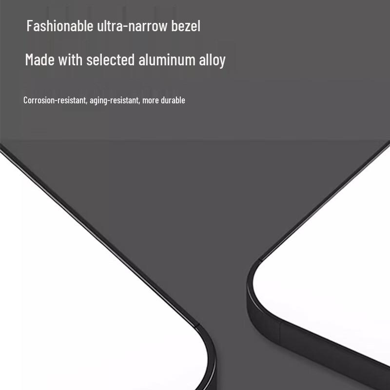 Punch-Free Black Aluminum Bathroom Mirror with Shelf