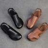 Johnature Hollow Out Breathable Comfortable Flat Sandals Retro Genuine Leather Casual Women's Shoes