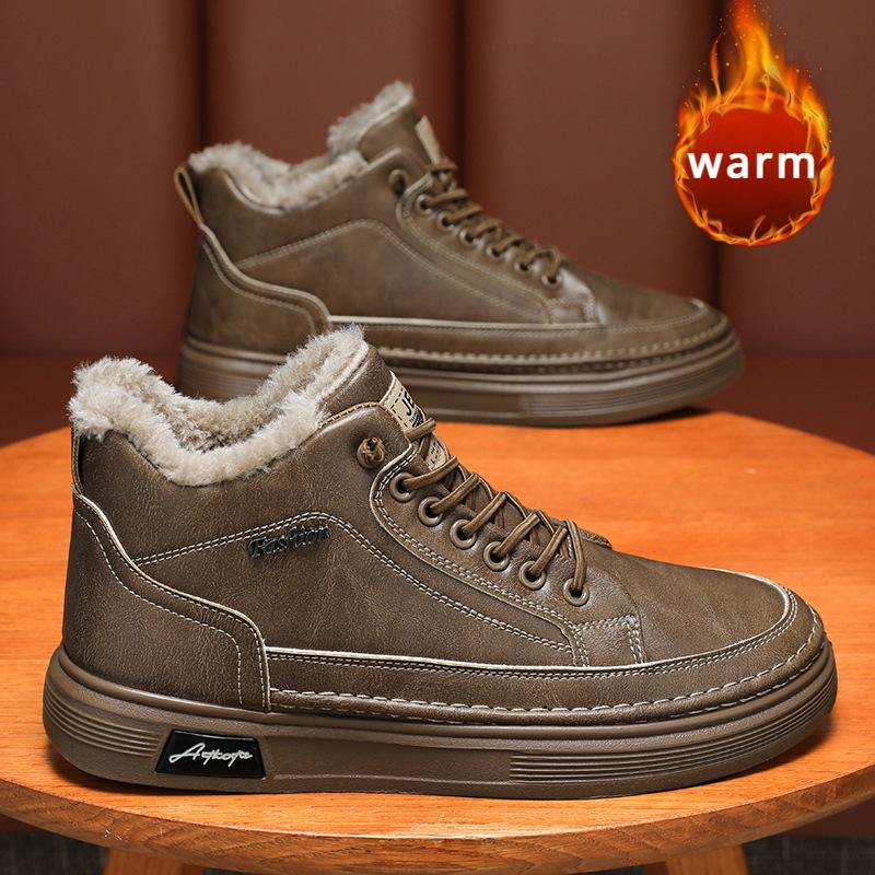 Модные мужские зимние ботинки 2024 года, зимние теплые ботинки на шнуровке для молодых мужчин, модные удобные кроссовки из флока и плюша с мехом, армейские ботинки