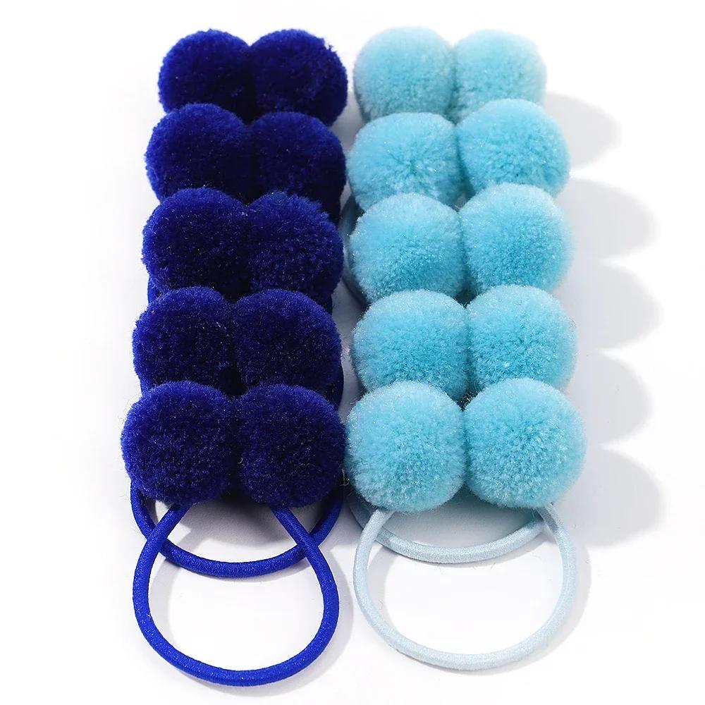 10 шт. Однотонные детские резинки для волос ручной работы для девочек зимние с меховым помпоном резинка для хвостика веревка для волос аксессуары для волос