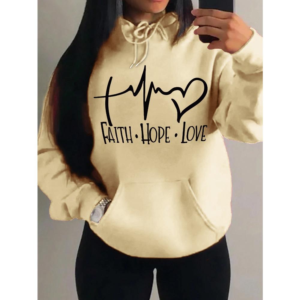 Faith Hope Love Letter Graphic Women Hoody Street Casual Loose Hoodies Autumn Fleece Pullover O-Neck Clothing Female