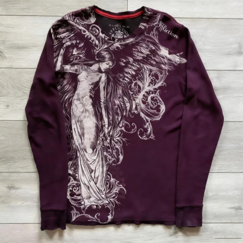 European Style Gothic Printing Long Sleeved T-shirt Fashion Round Neck Oversized T-shirt Men Casual Tops Women Streetwear