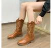 Новые зимние женские сапоги винтажные ретро вышитые коричневые сапоги на толстом каблуке рыцарские сапоги ковбойские сапоги в стиле вестерн