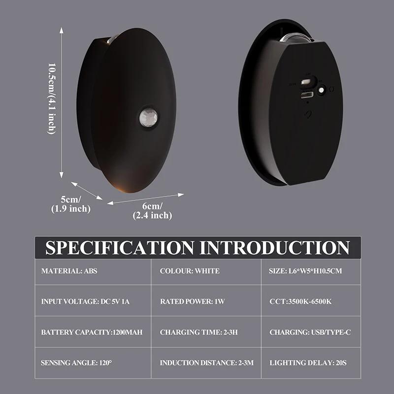 Led Wall Lamp Modern Human Body Sensing Wireless Hole Small Night Light Charging Indoor Bedroom Bedside Staircase Wall Lights