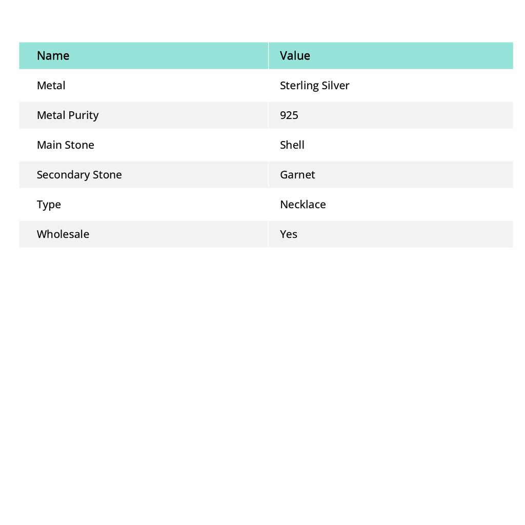 Ракушка, Гранат Драгоценный камень Ручная работа 925 Стерлинговое серебро Ювелирное изделие Ожерелье 18" V8Y30