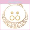 Color Solid Fashion Hollow Design Women Metal Necklace Collar Round Set Earring