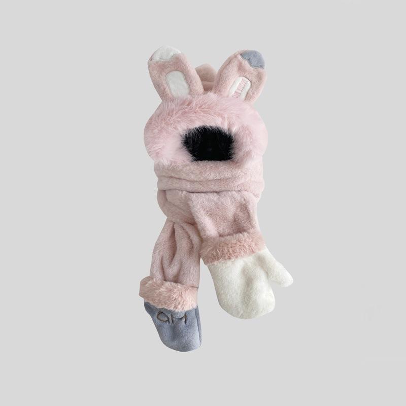 Мягкая шапка с кроличьими ушками, шарф, перчатки, комплект из трех предметов, женская осенне-зимняя термошапка для защиты ушей при езде на велосипеде в холодную погоду