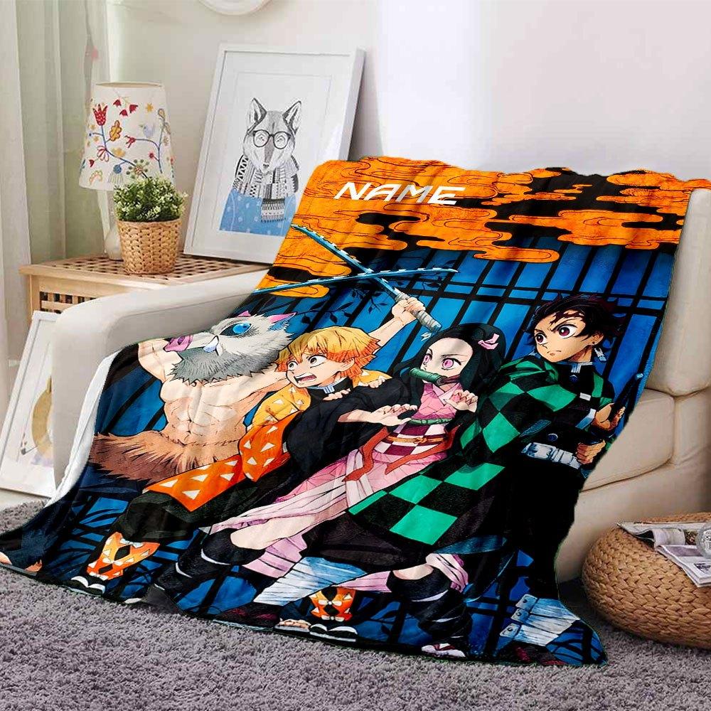 Demon Slayer Heroes Throw Customizable Blanket Customize Your Name Soft Warm Cozy Suitable For Sofa Couch Office Bed Picnics Ideal For All Seasons