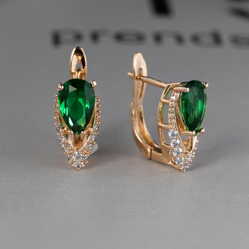 2022 New Geometric Teardrop Cut Green Stone Earrings Temperament Long Drop Trendy Female Earrings