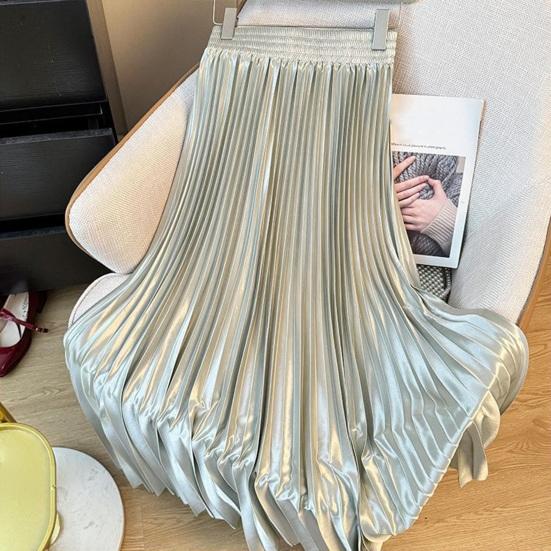 Юбка макси с высокой талией, глянцевая длинная юбка, однотонная, плиссированный дизайн, большой подол, юбка для танцев, для работы, отдыха, повседневной носки