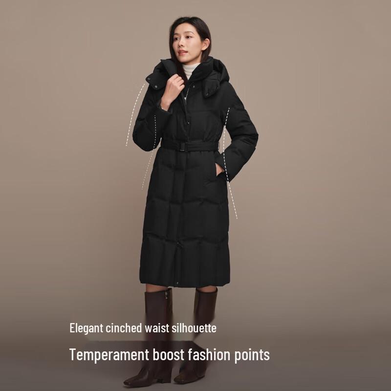 BOSIDENG B250244146 Women's Long Slim-Fit Hooded Goose Down Jacket