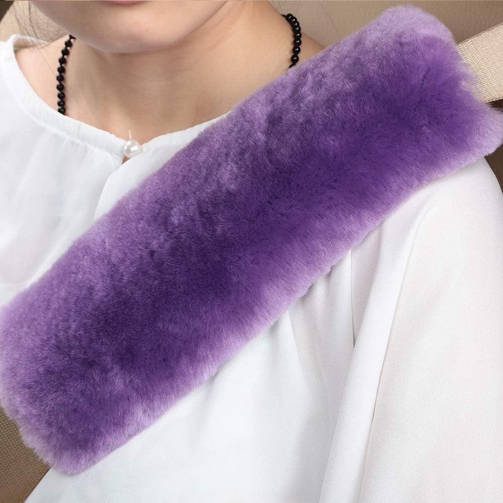 2 Pack Sheepskin Car Seat Belt Cover Pads | Wool Seatbelt Cushions | Fuzzy Soft Seat Belt Should Pad Cushion Protect Neck | Stylish Luxury Appearance