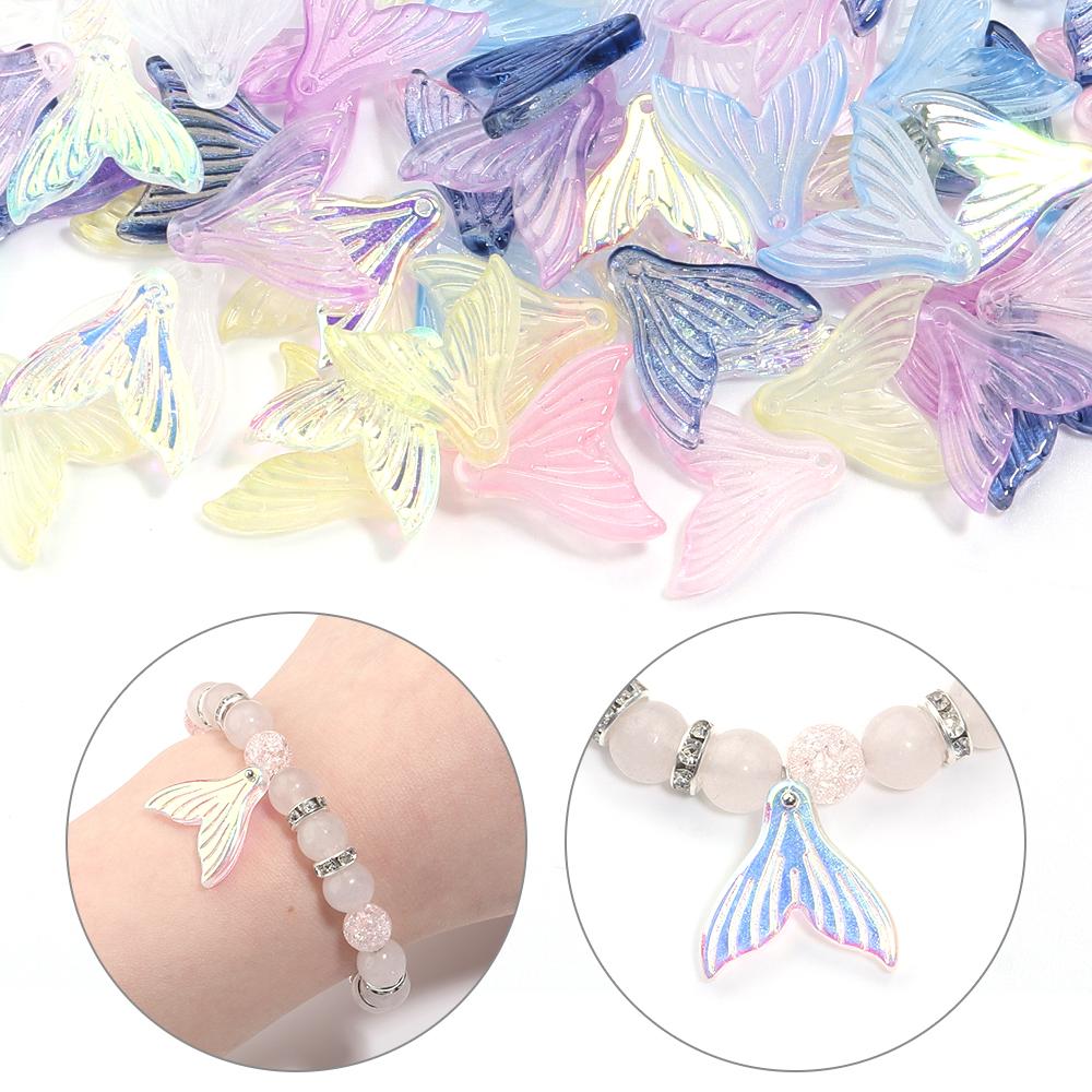 30pcs 20x19.5mm Colorful Mermaid Tail Beads Pendant Loose Lampwork Charms For Jewelry Making DIY Earring Phone Chain Accessories